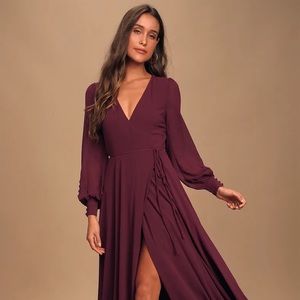 Lulus My Whole Heart Plum Long Sleeve Wrap Dress